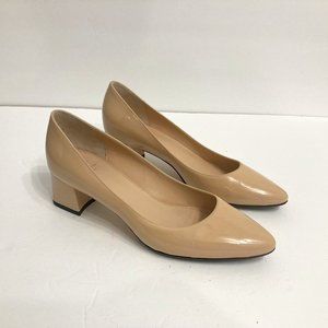 Aquatalia Pumps Size 7 Nude Shiny Patent Block Heel Dressy Business Almond Toe